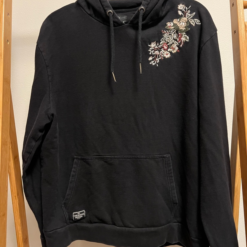Floral Embroidered Black Hoodie